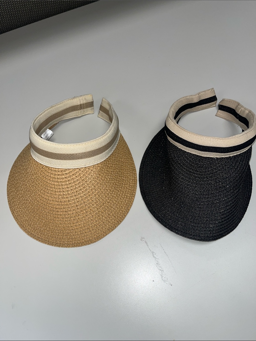 Pack of 2 Women's Straw Visors - Black and Tan with Contrast Band